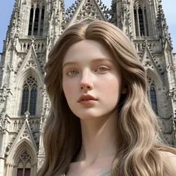 hyperrealistic detailed face portrait of a beautiful long haired young goddess morphing into a gothic cathedral, authentic ornamental architecture, intricate and highly detailed, awe inspiring art by ernst haeckel, android jones, h. r. giger, alphonso mucha, gothic, neo - gothic, heavily ornamental,