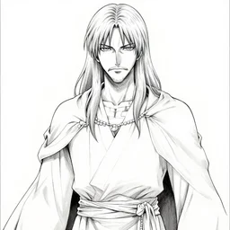 jesus in berserk anime, line drawing, by kentaru miura!!