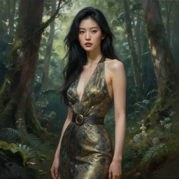 beautiful digital painting of a stylish asian female forest with high detail, 8 k, stunning detail, works by artgerm, greg rutkowski and alphonse mucha, unreal engine 5, 4 k uhd