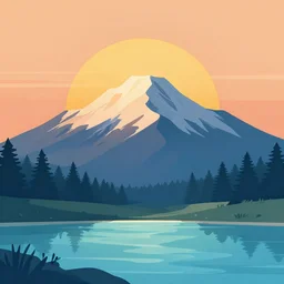 sunrise mountain water vector illustration digital art by frankentoon studio trending on artstation