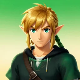 highly detailed portrait of link from ocarina of time, visual contact, hoodie, ringlet hair by atey ghailan, by greg rutkowski, by greg tocchini, by james gilleard, by joe fenton, by kaethe butcher, gradient green, black, cream and orange color scheme