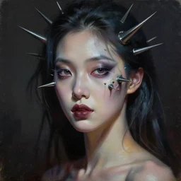 a beautiful woman with spikes growing from her face, painted by artgerm and tom bagshaw, fantasy art, dramatic lighting, highly detailed oil painting
