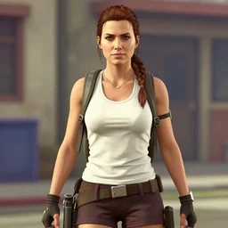 Film still of Lara Croft, from Grand Theft Auto V (2013 video game)