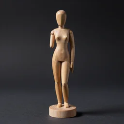 female statue made of wood, studio light, dark background, 3 5 mm photography