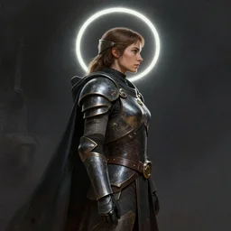 ( side profile ) concept art by thomas blackshear, imogen poots as galactic templar, pauldrons, light halo, gloomhaven, matte painting, realistic shaded lighting poster by hsiao ron chen, artgerm, lawren harris, eve ventrue, magali villeneuve, jeremy lipkin, rob rey, christophe vacher
