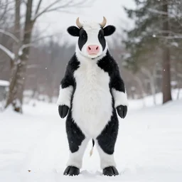 a cow fursuit in the snow