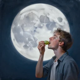 Man eating the moon. Award winning painting. Artistic. 4K