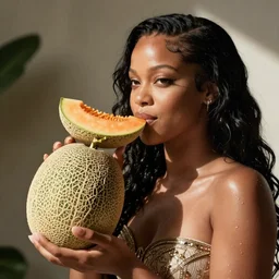 rhianna drinking a cantaloupe