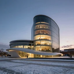 architecture by alvar aalto, at night elysian hyperrealism cgsociety futuristic at dusk at winter, archdaily, wallpaper, highly detailed, trending on artstation.