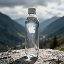 The water bottle, made by Apple, product photography