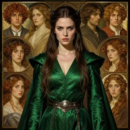 portrait of jessica biel as a surly and determined beautiful medieval sorceress clothed in green satin robe and metal belt, neutral expression, by greg rutkowski and john collier and krenz cushart and artem demura and alphonse mucha and albert aublet, as seen on artstation, 4 k, dungeons and dragons, very aesthetic, very detailed, intricate, unreal, fantasy, dramatic, painterly, artstation, sharp focus, smooth
