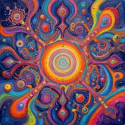 space sounds, psychodelic painting, colorful