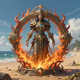 fantasycore, eldritch, psychic, elemental masterpiece 8k resolution Behance HD scrollwork magic fire zBrush Central contest winner, cel-shaded beachscape  by bruce pennington