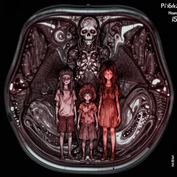 mri image of a creepy family in the deep space scanner, rich deep colors. masterpiece. intricate, very coherent symmetrical, cinematic, hyper realism, high detail, octane render, unreal engine, 8 k, smooth gradients, high contrast, depth of field. by katsuhiro otomo, full body character drawing, clean ink detailed line drawing, intricate detail, extremely detailed.