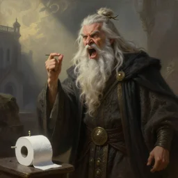 Saruman yelling about the lack of toilet paper | fantasy painting