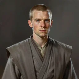 portrait of a man by greg rutkowski, jedi knight, he looks like sam witwer, very short hair, wearing gray jedi robes, star wars expanded universe, he is about 2 0 years old, highly detailed portrait, digital painting, artstation, concept art, smooth, sharp foccus ilustration, artstation hq