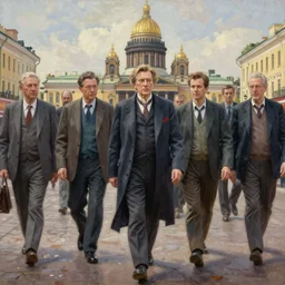 ( ( victor tsoi ) ) walking in st petersburg, bao phan, piotr jablonski, norman rockwell, tim hildebrandt, dariusz zawadzki, bruce pennington, larry elmore, intricate details, hyperrealistic oil painting on canvas, deep depth field, cinematic composition, hyper - detailed, hd, hdr, 4 k, 8 k