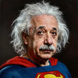 ultra realistic portrait painting of albert einstein as superman, art by frank frazetta, 4 k, ultra realistic, highly detailed, epic lighting