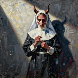 the devil and a nun, art by cy twombly