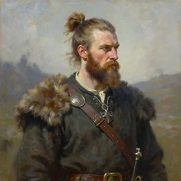oil painting of sean mcloughlin with a man bun as an irish viking in the style of steve argyle, fantasy painting