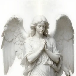 realistic medieval painting portrait of white angel with clean narrow face like noface, 3 / 4, miracle light coming up from the head up and up, misty space, grace and blessing, sfumato effect by leonardo da vinci, renaissance, christianity, only white colors, white background