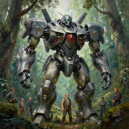 a giant forest mecha, tim hildebrandt, wayne barlowe, bruce pennington, donato giancola, trending on artstation, cinematic composition, beautiful lighting, hyper detailed, 8 k, oil on canvas