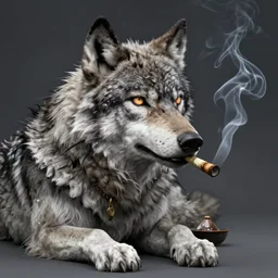 A Detailed Award Winning Masterpiece trending on artstation of an Anthropomorphic Wolf smoking a joint,