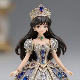 detailed jewel figurine depicting anime princess, made by faberge. macro photography.