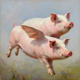 detailed oil painting of flying pigs by marc simonette and alexander jansson, concept art