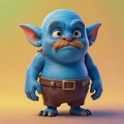 a highly detailed painted 3 d model of a blue wrinkled goblin merchant with a mustache : 1 | centered, colorful, matte background : 0. 9 | by james gurney : 1. 2 | unreal engine, deviantart, artstation, octane, finalrender, zbrush, keyshot, concept art, hd, 8 k resolution : 0. 8