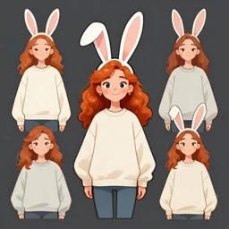 women, ginger, cartoon, sweatshirt, concept art, concept art, bunny ears,