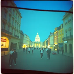 3 d 🩹 popping out of curved screen, town square, volumetric lighting, bokeh, creterion collection, shot on 7 0 mm, instax