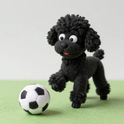 a black poodle dog as a muppet playing soccer. highly detailed felt. hyper real photo. 4 k.