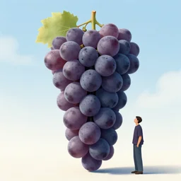 the world's biggest grape with a person next to it to show its scale.