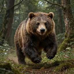 beautiful ultradetailed photograph of an angry owlbear charging toward the camera through a forest featured in national geographic, dungeons and dragons, in the style of Asher Brown Durand, thomas cole