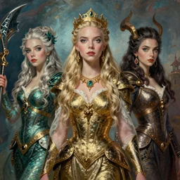 A fantasy comic book style portrait painting of Jodie Comer, Anya Taylor-Joy, Joey King, as an Atlantean Reptilian Warrior, François Boucher, Oil Painting, Mystical Valkyrie, unreal 5, DAZ, hyperrealistic, octane render, Regal, Refined, Detailed Digital Art, RPG portrait, William-Adolphe Bouguereau, Michael Cheval, Walt Disney (1937), Steampunk, dynamic lighting, Highly Detailed, Cinematic Lighting, Unreal Engine, 8k, HD