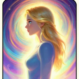side tarot portrait, imogen poots paladin, gloomhaven, soft, smooth, luminescent, backlit glow, colorful swirly ripples, gaudy colors, 8 k, by greg manchess, huang guangjian, gil elvgren, sachin teng, greg rutkowski