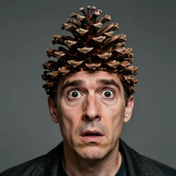 pine cone headed man with hard black eyes very scared, rule of thirds, super sharp, 4 k, ultra detailed, norman rockwell, richard corben, epic scope.
