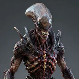 portrait of a terrifying space alien, varying detailed mucus skin, meat monstrosity, dragon scales, terrifying eyes, terrifying eyes look, bones piercing, mucus, realistic render, detailed, slimy unreal engine, symmetrical!!, photorealistic, greg rutkowski and ruan jia, octane render