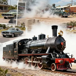 mustang car converted collage into a steam train