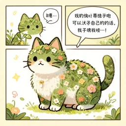 a cat made with flowers, comic