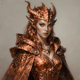 ferocious copper colored female dragonborn, beautiful, striking, wearing a cape, wizard robe, sinister and stylish, pronounced eyes, pretty, beautiful, dnd character art portrait, matte fantasy painting, deviantart artstation, by jason felix, by steve argyle, by tyler jacobson, by peter mohrbacher, cinema
