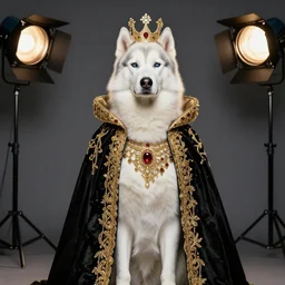 white alaskan husky dressed as a queen by cindy sherman, royal photography, studio lighting