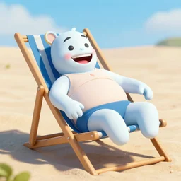 nosferatu sunbathing on a beach chair, big smile on his face colorful photograph, beautiful sunny day