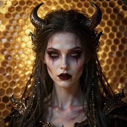 headshot portrait of nightmare queen inspired by honeycomb beehives, detailed, textured, realistic, unreal engine, cgsociety, cinematic lighting, concept art