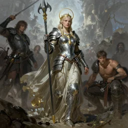 Goddess of war by Frank Frazetta, Greg Rutkowski, Boris Vallejo, epic fantasy character art, Exquisite detail, elven armor, post-processing, low angle, masterpiece, cinematic