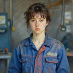 portrait of a young butch female mechanic by claude monet