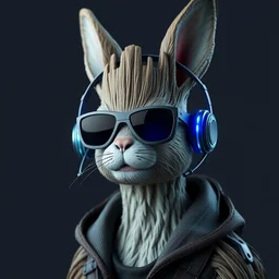 rabbit groot sunglasses headset by artstation, deviantart, artfol, artbox, cgsociety, gfxartist, artful, zatista, artpal, instagram, blendernation, frank stella, beeple, giger, kopera, zawadzki, abstract, surrealism, hyperrealism, futurism 4 k, octane