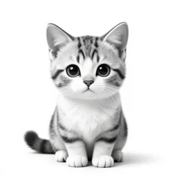 black and white digital art of a kitten, centralized, highly detailed, extremely cute