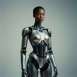 a cinematic film still of a black woman as a cybernetic cyborg, surrealism, film photography